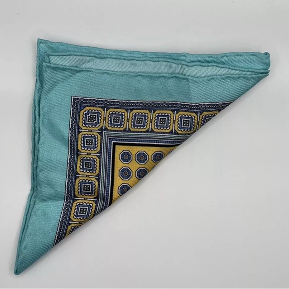 NWT  Cesare Attolini Pure Silk Pocket Square Turquoise. (12X12) - Picture 6 of 7